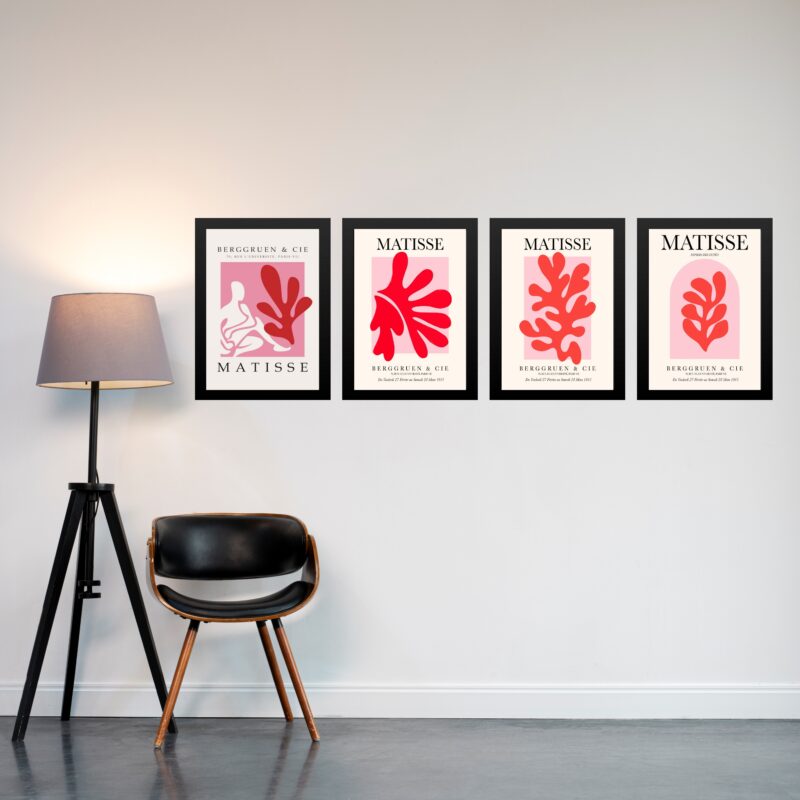 Kit 4 Quadros Decorativos Artes Matisse Mulher Coral