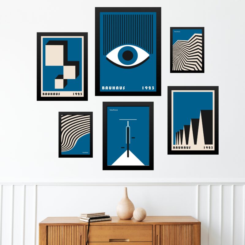 Kit Composição 6 Quadros Artes Bauhaus Azuis