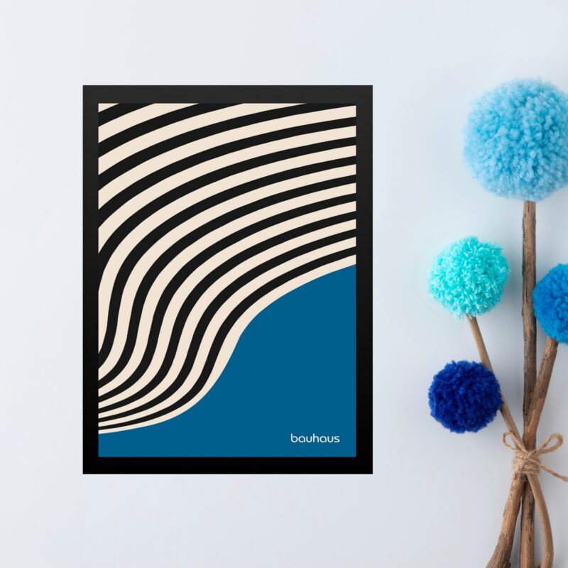 Quadro Abstrato Bauhaus Azul e Preto - Curvas