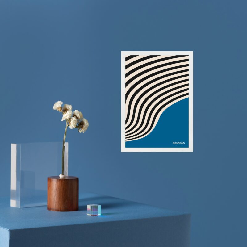 Quadro Abstrato Bauhaus Azul e Preto - Curvas