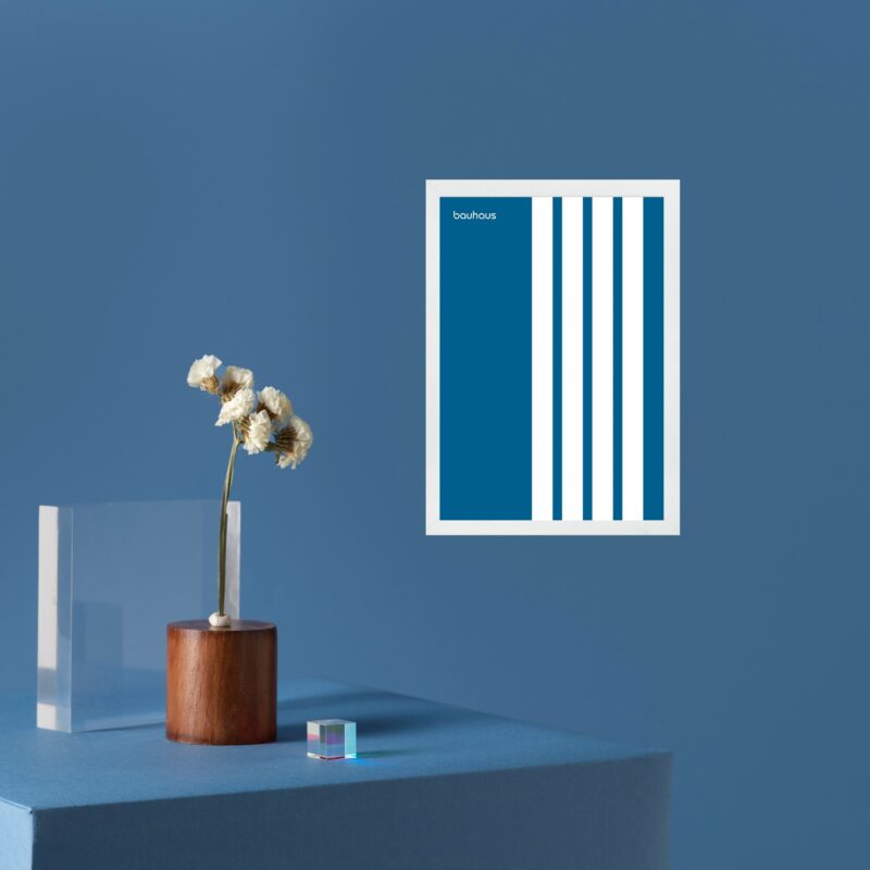 Quadro Abstrato Bauhaus Minimalista Azul - Linhas Paralelas