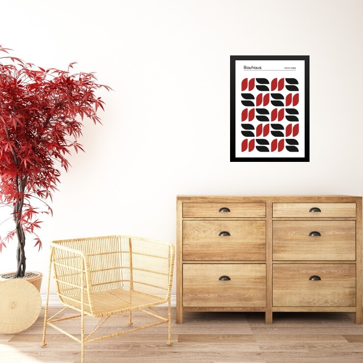 Quadro Abstrato Bauhaus Vermelho e Preto - Grãos