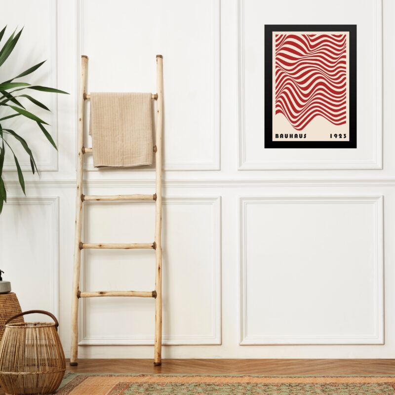 Quadro Arte Bauhaus Vermelho e Bege - Ondas