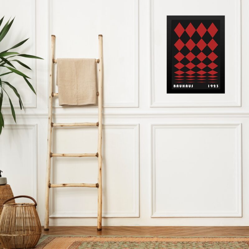 Quadro Arte Bauhaus Vermelho e Preto - Losangos