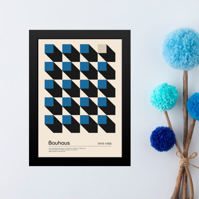 Quadro Arte Geométrica Bauhaus - Cubos Azuis