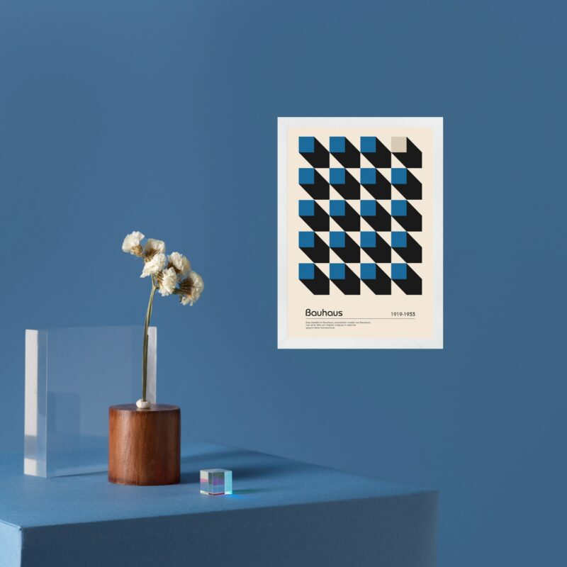 Quadro Arte Geométrica Bauhaus - Cubos Azuis