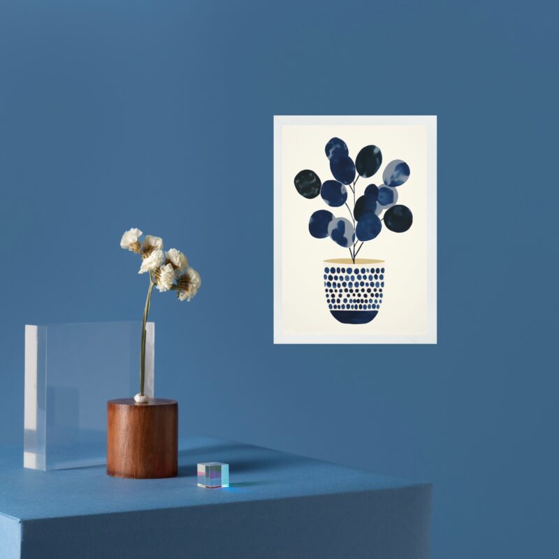 Quadro Arte Vaso De Flores Azuis - Bolinhas