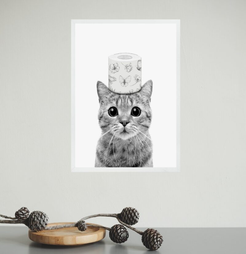 Quadro Banheiro Gatinho Papel Higiênico