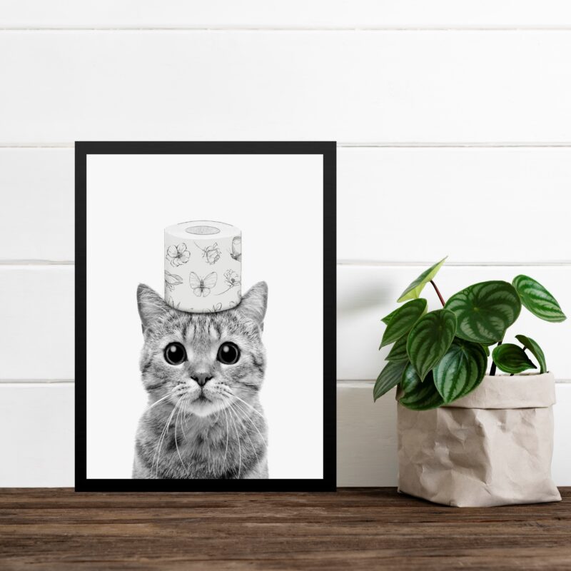 Quadro Banheiro Gatinho Papel Higiênico