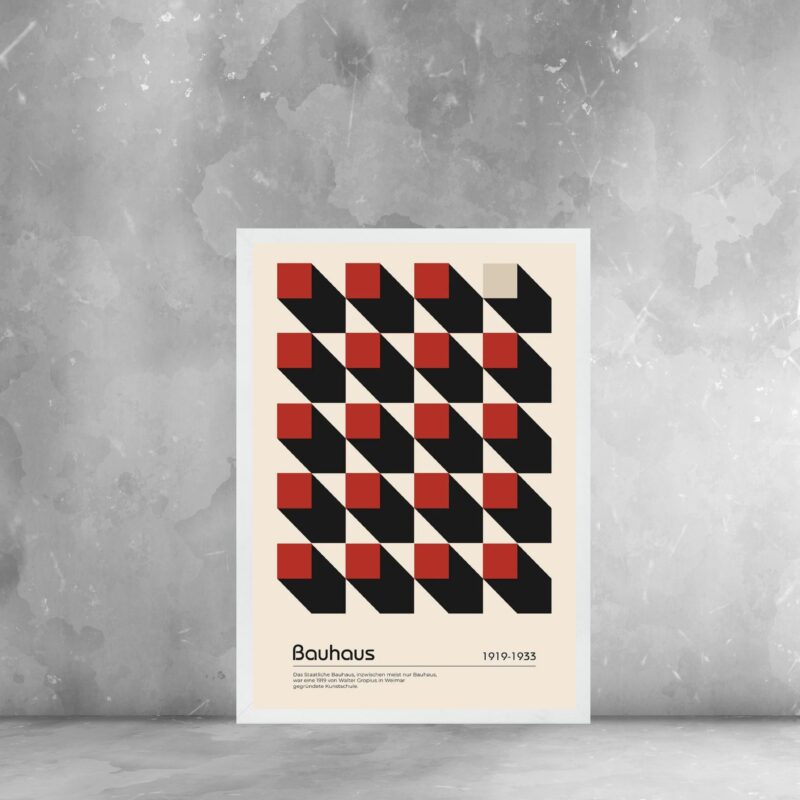 Quadro Bauhaus Red Geometric Poster - Cubic Perspective