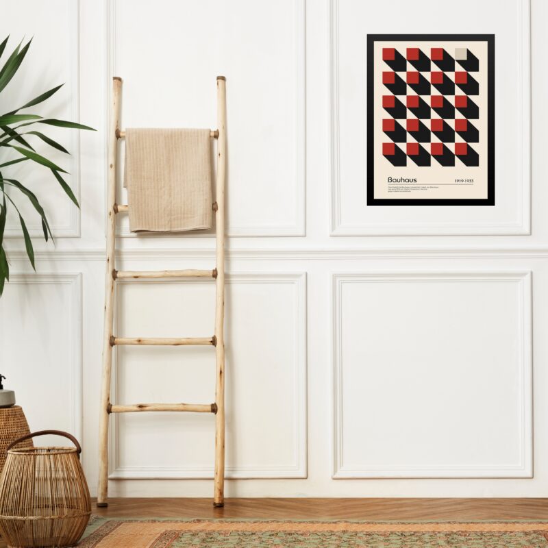 Quadro Bauhaus Red Geometric Poster - Cubic Perspective