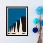 Quadro Bauhaus blue vintage poster - Factory Roofs
