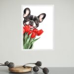 Quadro Cão Bulldog Francês Com Flores Tulipas