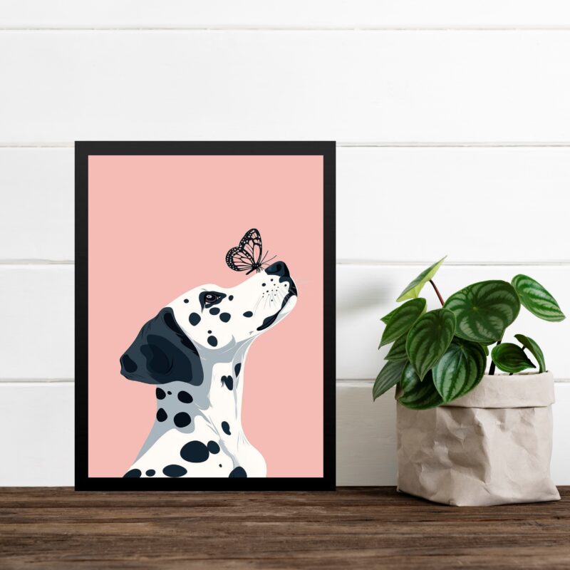 Quadro Cão Dalmata Com Borboleta