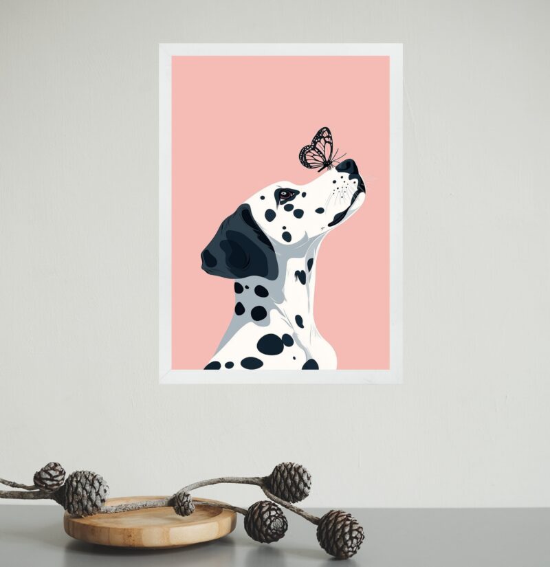 Quadro Cão Dalmata Com Borboleta