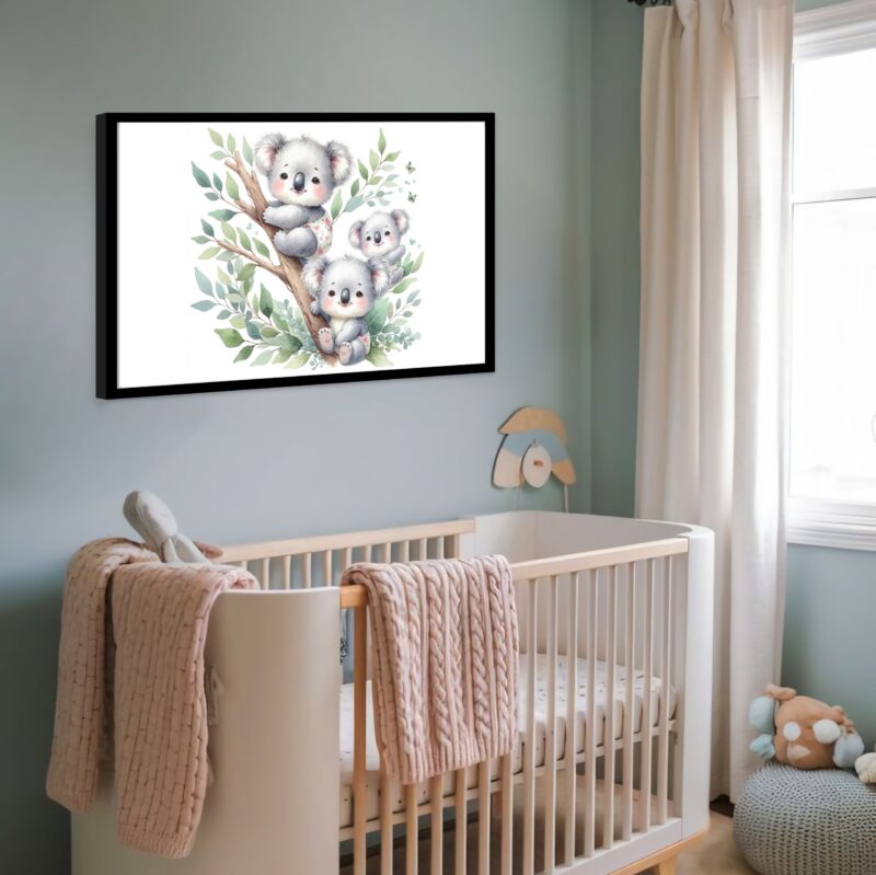 Quadro Decorativo Babys Coalas Árvore - 50x70 cm