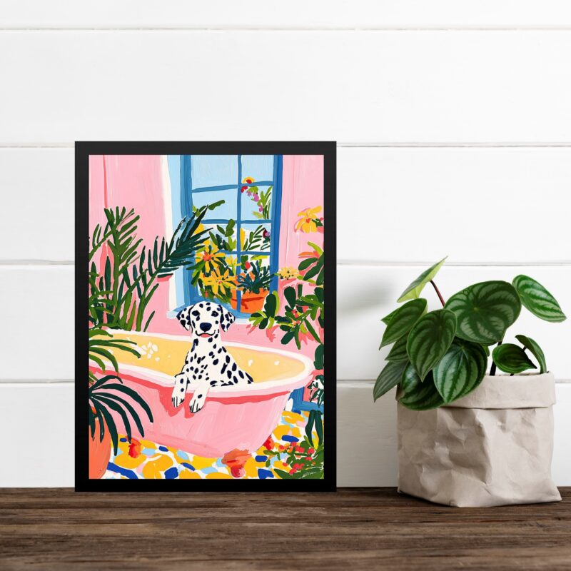 Quadro Decorativo Banheiro Dalmata Na Banheira