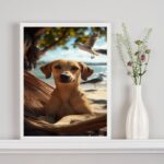 Quadro Decorativo Cachorro Caramelo Na Praia