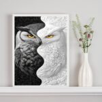 Quadro Decorativo Coruja Branco Preto - Metades