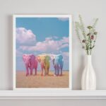 Quadro Decorativo Elefantes Coloridos Candy Colors