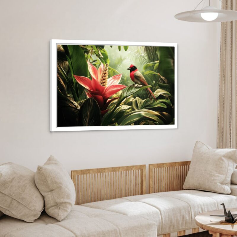 Quadro Decorativo Flor Pássaro Exótico - 50x70 cm