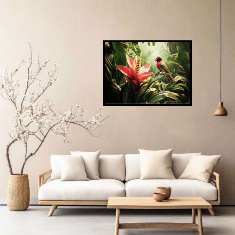 Quadro Decorativo Flor Pássaro Exótico - 50x70 cm