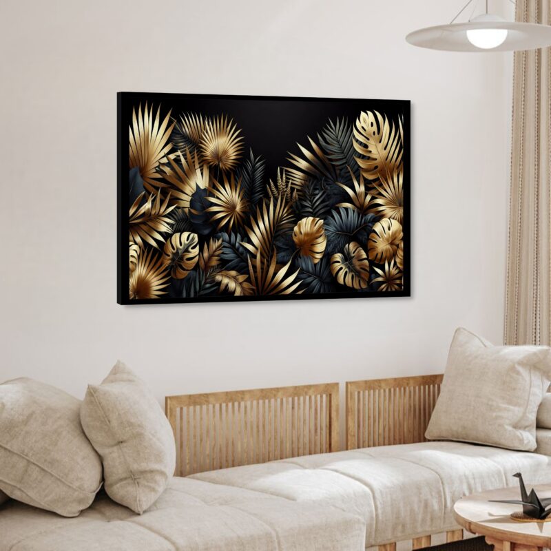 Quadro Decorativo Folhagem Dourada e Preta 50x70 cm