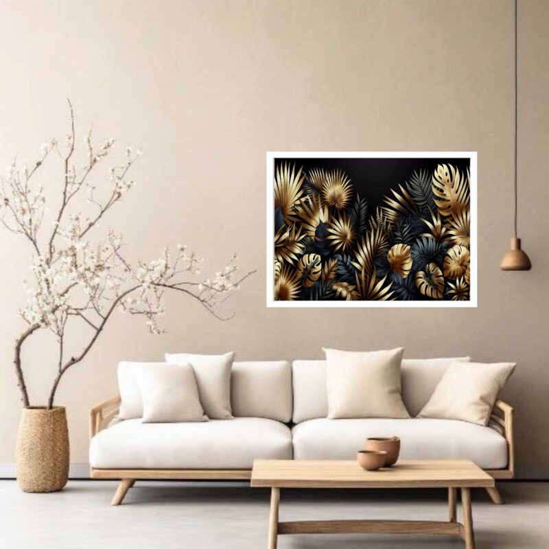 Quadro Decorativo Folhagem Dourada e Preta 50x70 cm