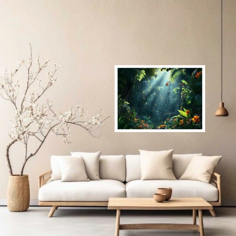 Quadro Decorativo Folhagem Verde e Laranja - 50x70 cm