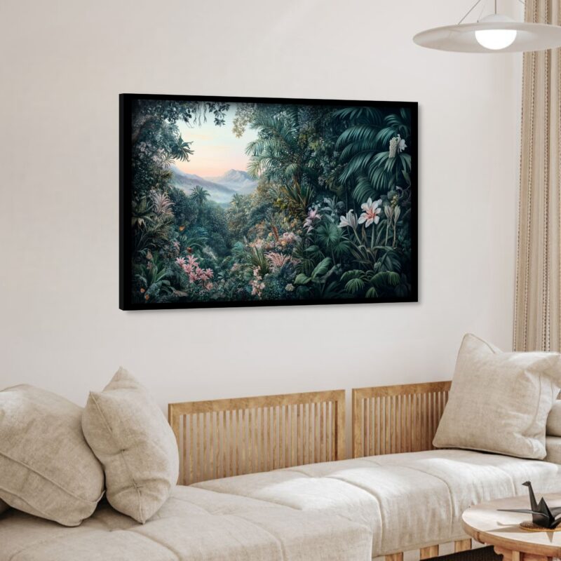 Quadro Decorativo Folhagem Verde e Rosa - 50x70 cm