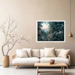 Quadro Decorativo Folhagem Verde e Rosa - 50x70 cm