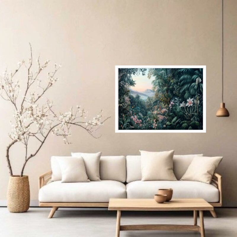 Quadro Decorativo Folhagem Verde e Rosa - 50x70 cm