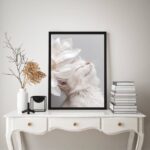 Quadro Decorativo Gatinho Branco Flor Branca
