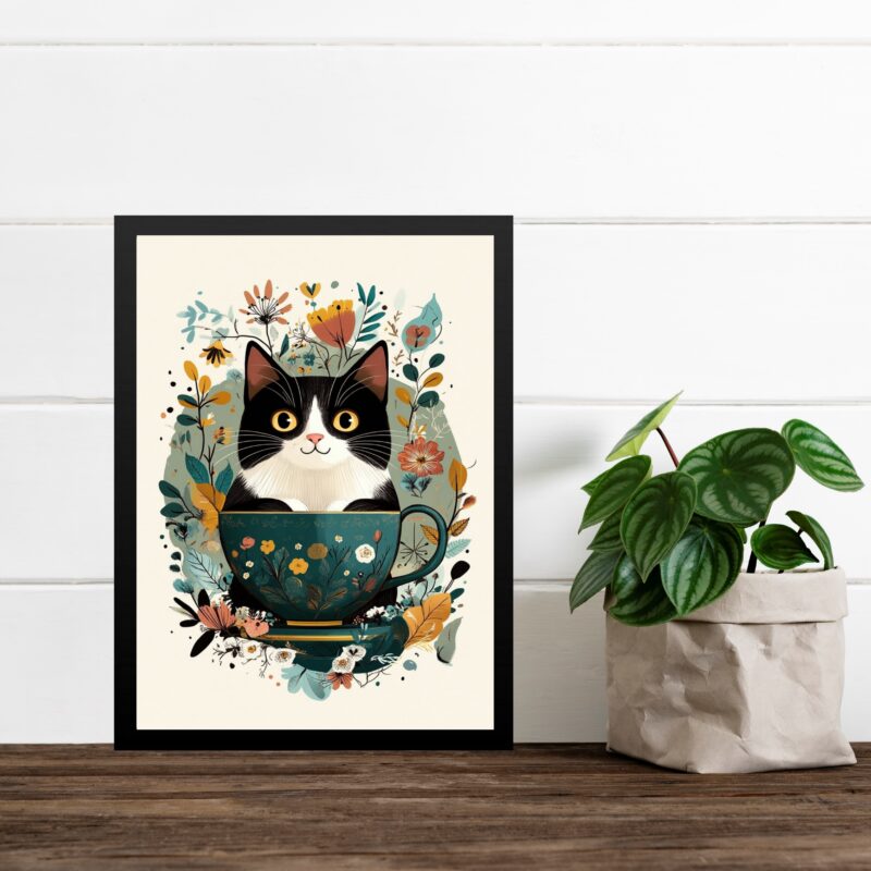 Quadro Decorativo Gatinho Na Xícara De Chá