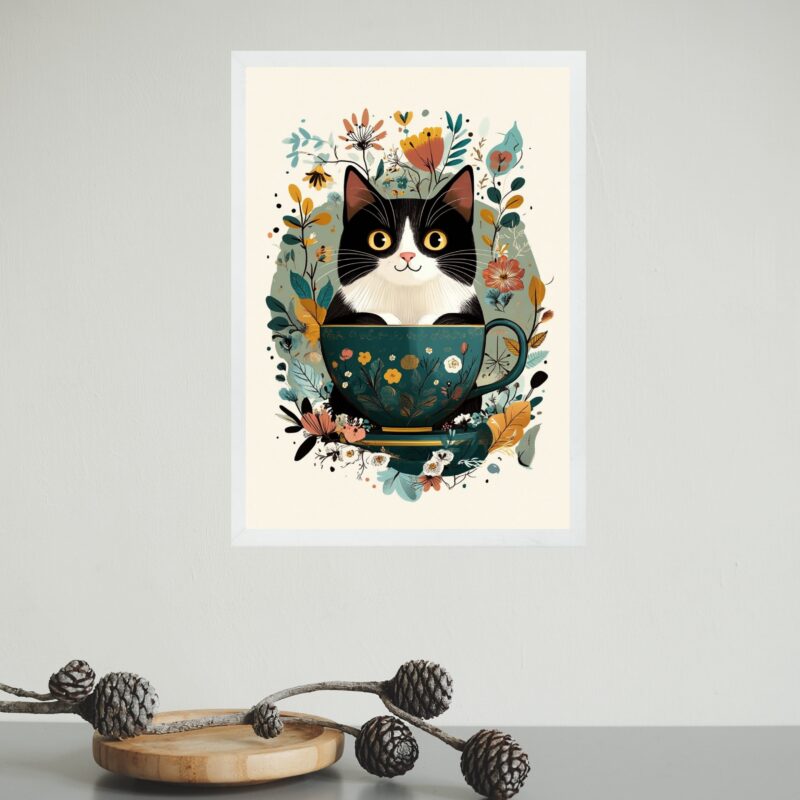 Quadro Decorativo Gatinho Na Xícara De Chá