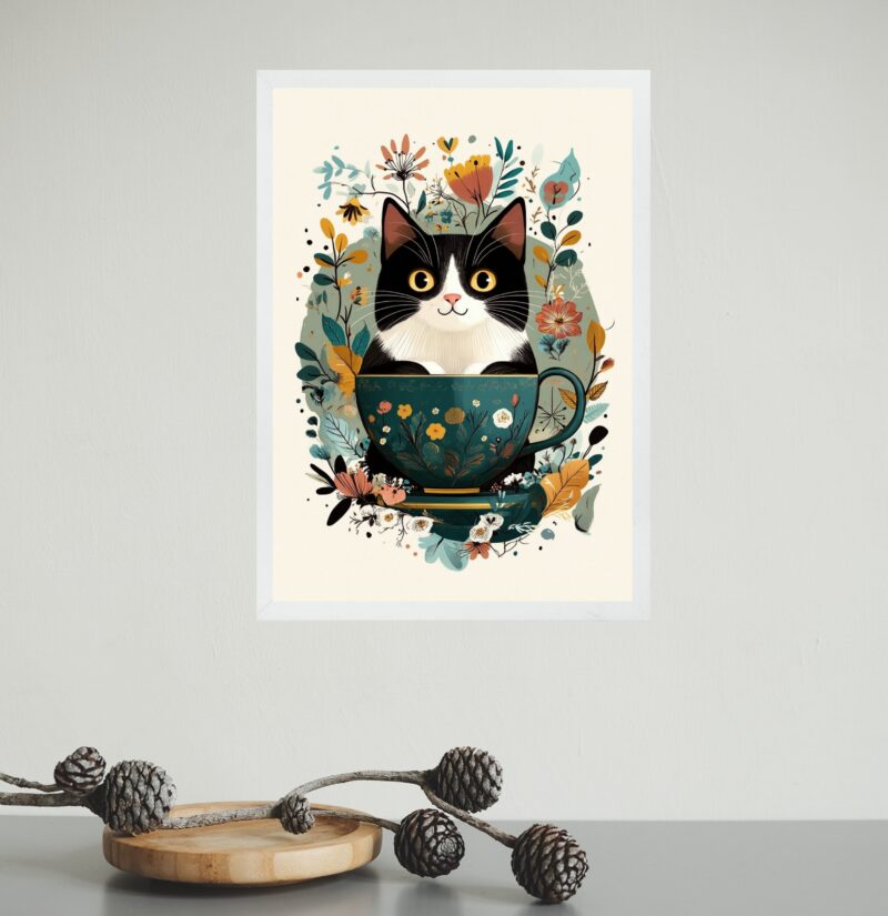 Quadro Decorativo Gatinho Na Xícara De Chá