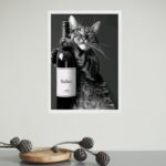 Quadro Decorativo Gato Com Garrafa De Vinho