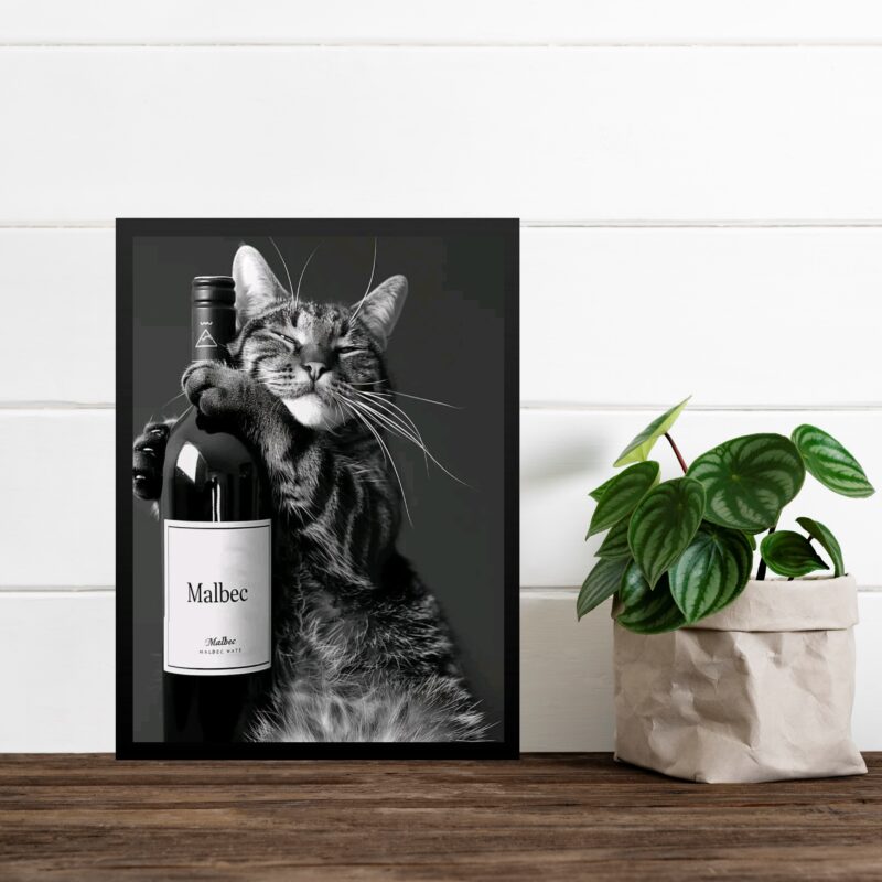Quadro Decorativo Gato Com Garrafa De Vinho