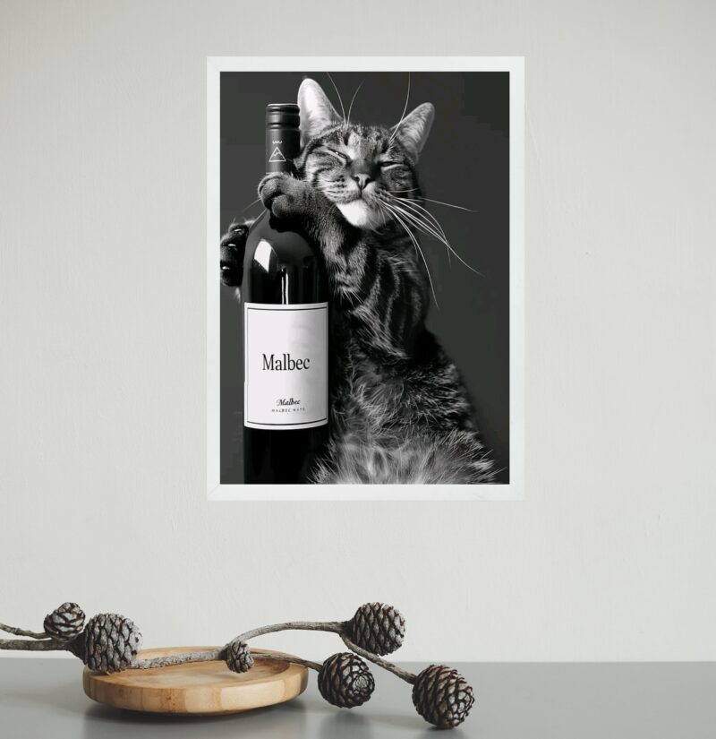 Quadro Decorativo Gato Com Garrafa De Vinho