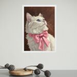 Quadro Decorativo Gato Laço De Fita Rosa