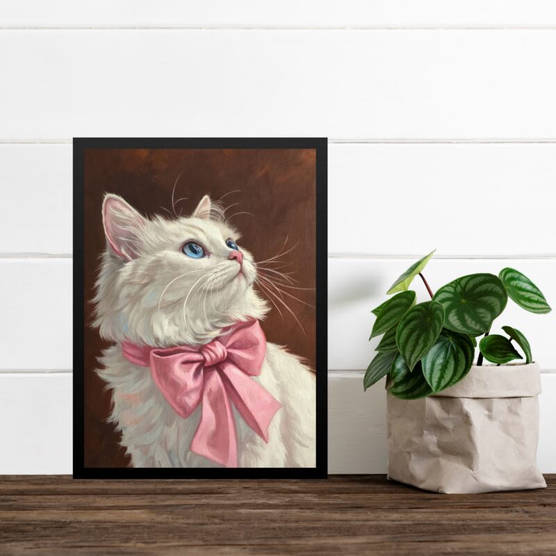 Quadro Decorativo Gato Laço De Fita Rosa