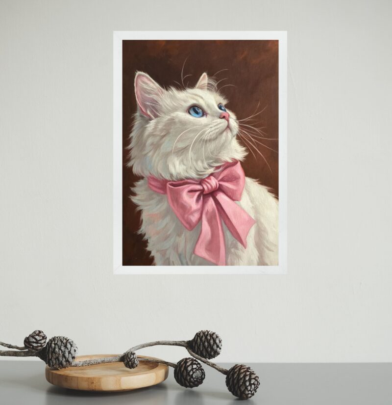 Quadro Decorativo Gato Laço De Fita Rosa