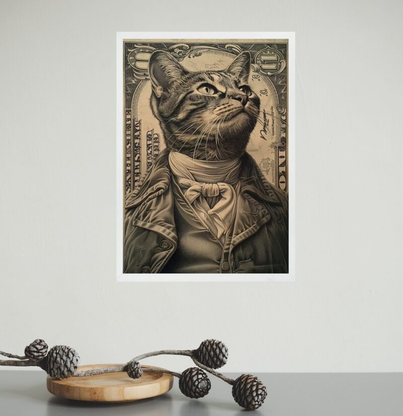 Quadro Decorativo Gato Na Nota De Dólar