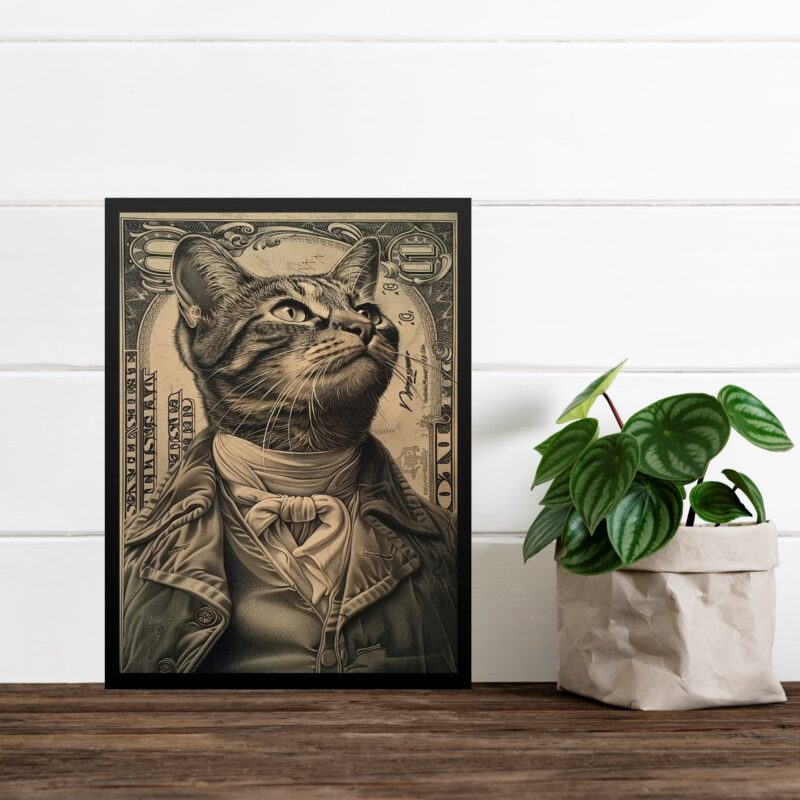 Quadro Decorativo Gato Na Nota De Dólar