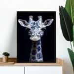 Quadro Decorativo Girafa Estampa Flores Azuis