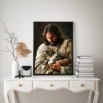 Quadro Decorativo Jesus Com Gato No Colo