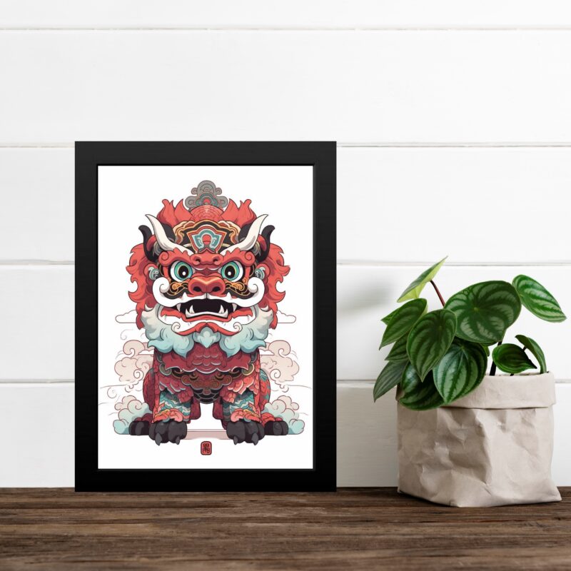 Quadro Decorativo Leão Chinês - Ilustração