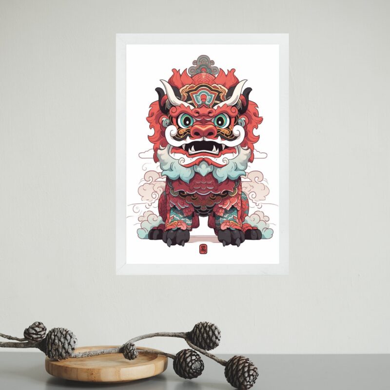 Quadro Decorativo Leão Chinês - Ilustração