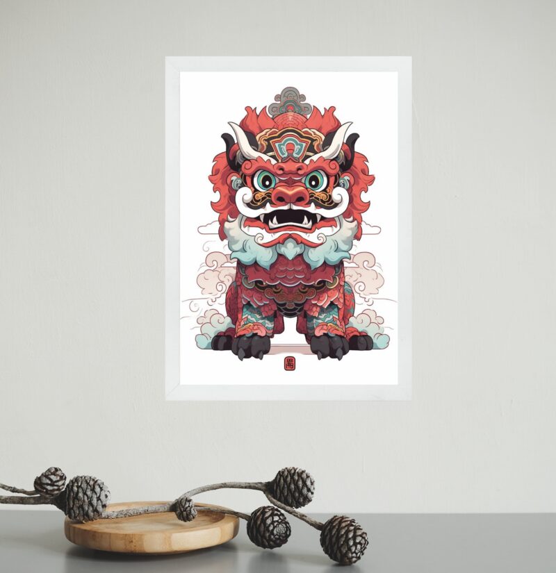 Quadro Decorativo Leão Chinês - Ilustração