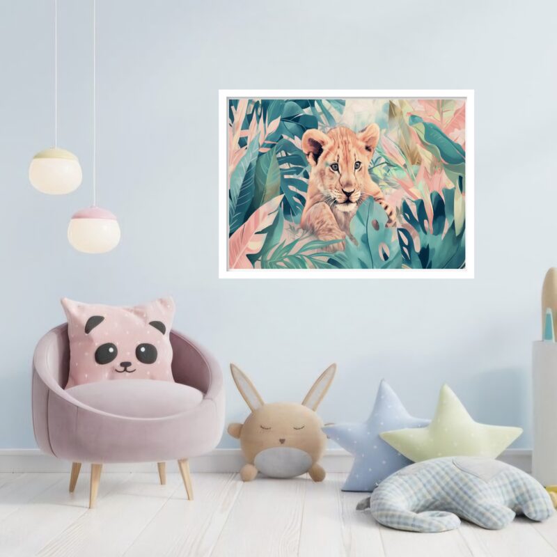 Quadro Decorativo Leão Folhagem - 50x70 cm